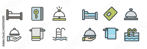 Vector illustration of hotel amenities icons in a clean layout