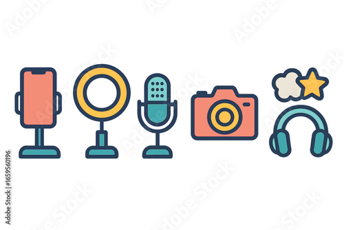 Vector illustration of digital media tools for content creation