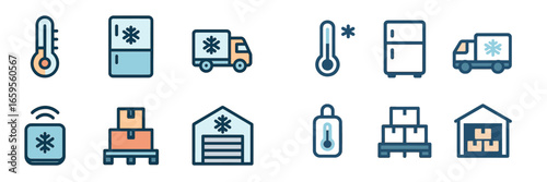 Collection of vector icons for cold storage and temperature control