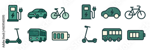 Electric transportation icons showcasing diverse eco-friendly options