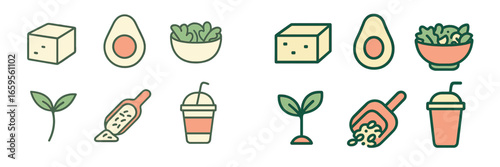 Vector illustration of healthy food and plants in simple design
