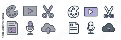 Vector icons for video editing and creative tools in muted colors