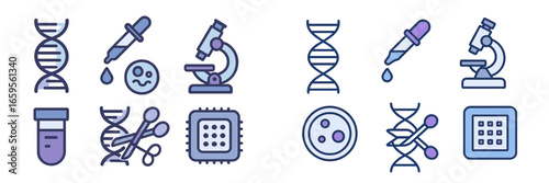 Vector illustration of scientific tools and genetic symbols in a lab