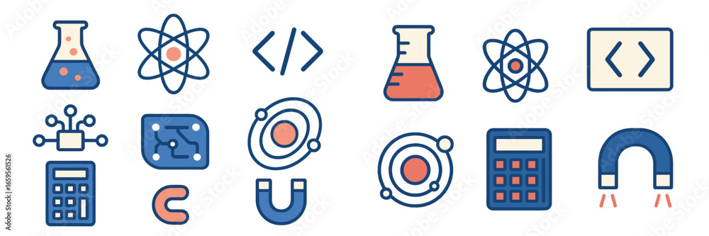 Fototapeta premium Colorful vector icons representing science and technology concepts