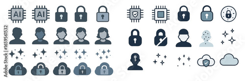 Vector art of tech security and AI concepts