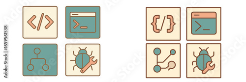 Vector illustration of programming concepts with icons and symbols