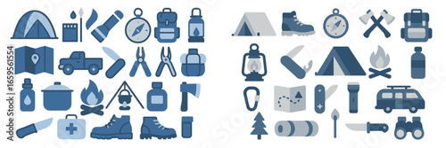 Camping gear and tools vector illustration for outdoor activities