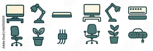 Vector illustration of modern office equipment and furniture design