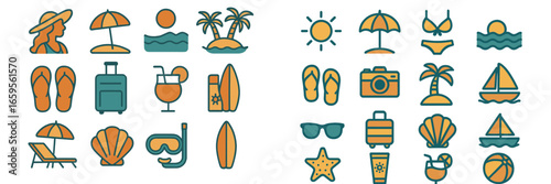 Vacations at the beach with summer activities and icons