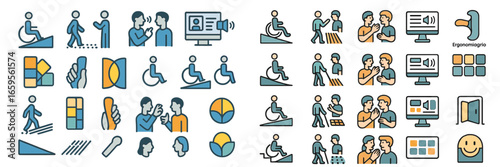 Vector illustration of ergonomic activities and accessibility symbols