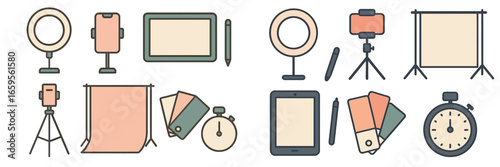 Stylish vector illustration of photography equipment for creation