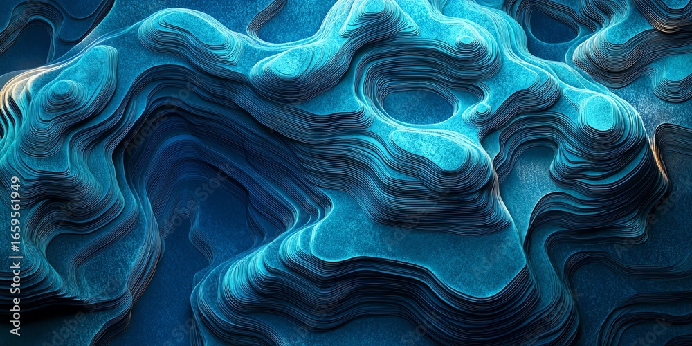 Obraz premium Abstract Blue Topographic Map with Contour Lines in 3d Style