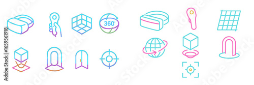 Vector icons illustrating 3D and virtual reality tech