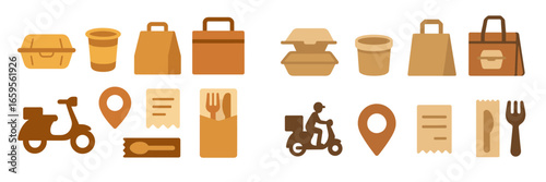 Food delivery icons in a vector illustration collection