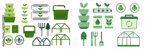 Gardening tools and plants illustration for eco projects