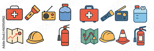 Essential emergency preparedness and safety equipment illustrated