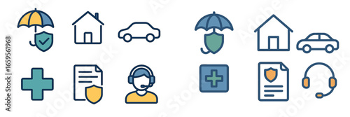 Insurance icons collection for home, health, and auto protection