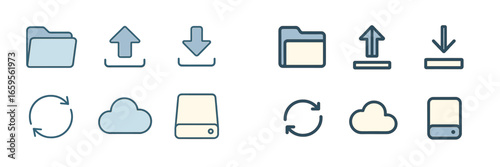 Vector icons for file management and cloud storage use