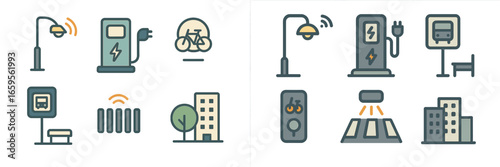 Modern urban infrastructure symbols for sustainable city living