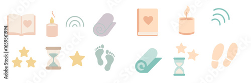 Wellness icons in pastel colors for relaxation and mindfulness