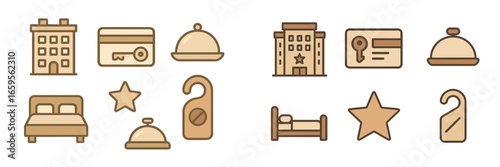 Vector illustration of hotel icons representing lodging essentials
