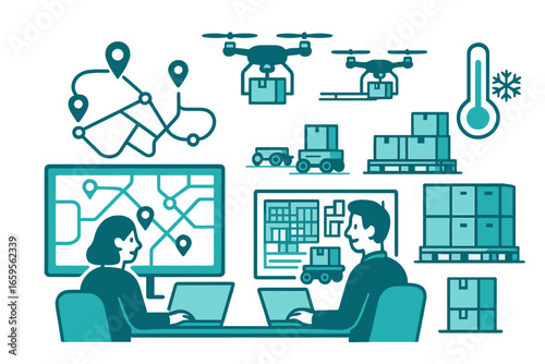 Modern logistics management with technology and drones for delivery