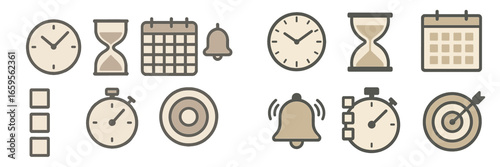Timelines and timekeeping elements in vector illustration style
