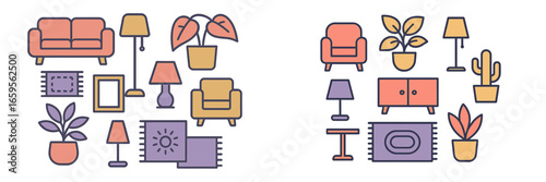 Colorful vector illustration of modern home decor elements