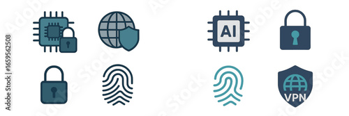 Modern cybersecurity icons for technology and data protection