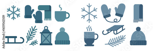 Winter-themed vector illustration with cozy accessories and snowflakes