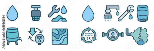 Explore essential water management tools and symbols in vector format