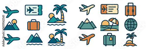 Travel icons showcasing adventure and exploration symbols