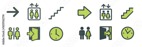 Sign symbols for navigation in elevators and stairs at a building