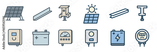 Vector illustration of solar energy components and tools