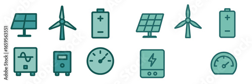 Energy icons set featuring renewable resources and technology