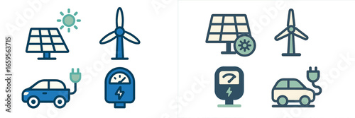 Renewable energy icons and electric vehicle designs