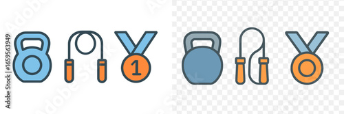 Vector illustration of fitness equipment and medals for sports