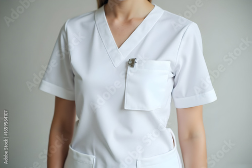 Person Wearing White Medical Scrubs Uniform Healthcare Apparel