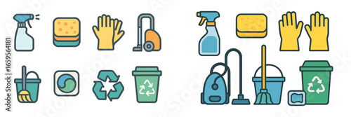 Cleaning supplies and equipment vector illustration for home use
