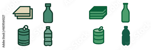 Vector illustration of various recyclable materials and containers