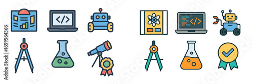 Icons for technology, science, and education activities