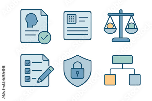 Vector illustration of legal documents and compliance symbols
