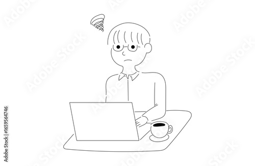 パソコン作業中のメガネの男性