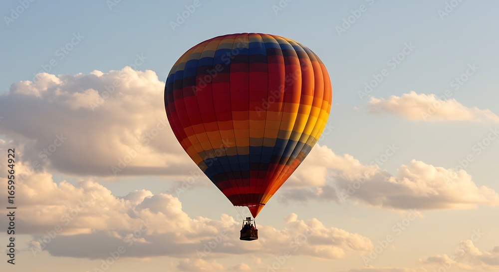 Naklejka premium Hot Air Balloon Ascending Through Cloudy Sky