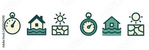 Vector illustration of flood monitoring icons in a minimalist style