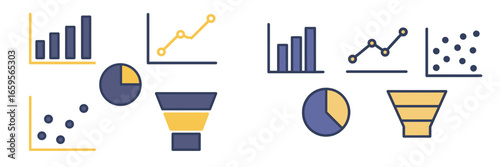 This vector illustration showcases various business analytics concepts