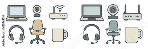 Vector illustration of an office workspace with tech and furniture