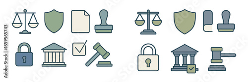 Vector illustration of legal symbols and icons for law and justice