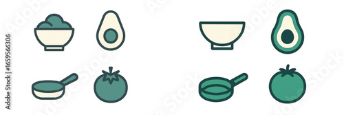Colorful vector illustration of healthy food items and kitchen tools