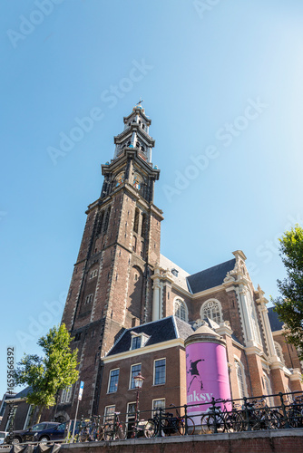 Fotografie Amsterdam, Netherlands - July 02, 2018: Tower of the Protestant Church of Wester